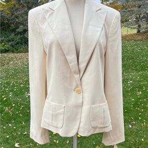 Vintage Lauren Ralph Lauren Women's Cream Single-Button Tailored Blazer 12